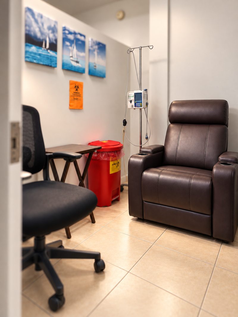 Sillón clínico y espacio de trabajo adyacente en Puerto Rico