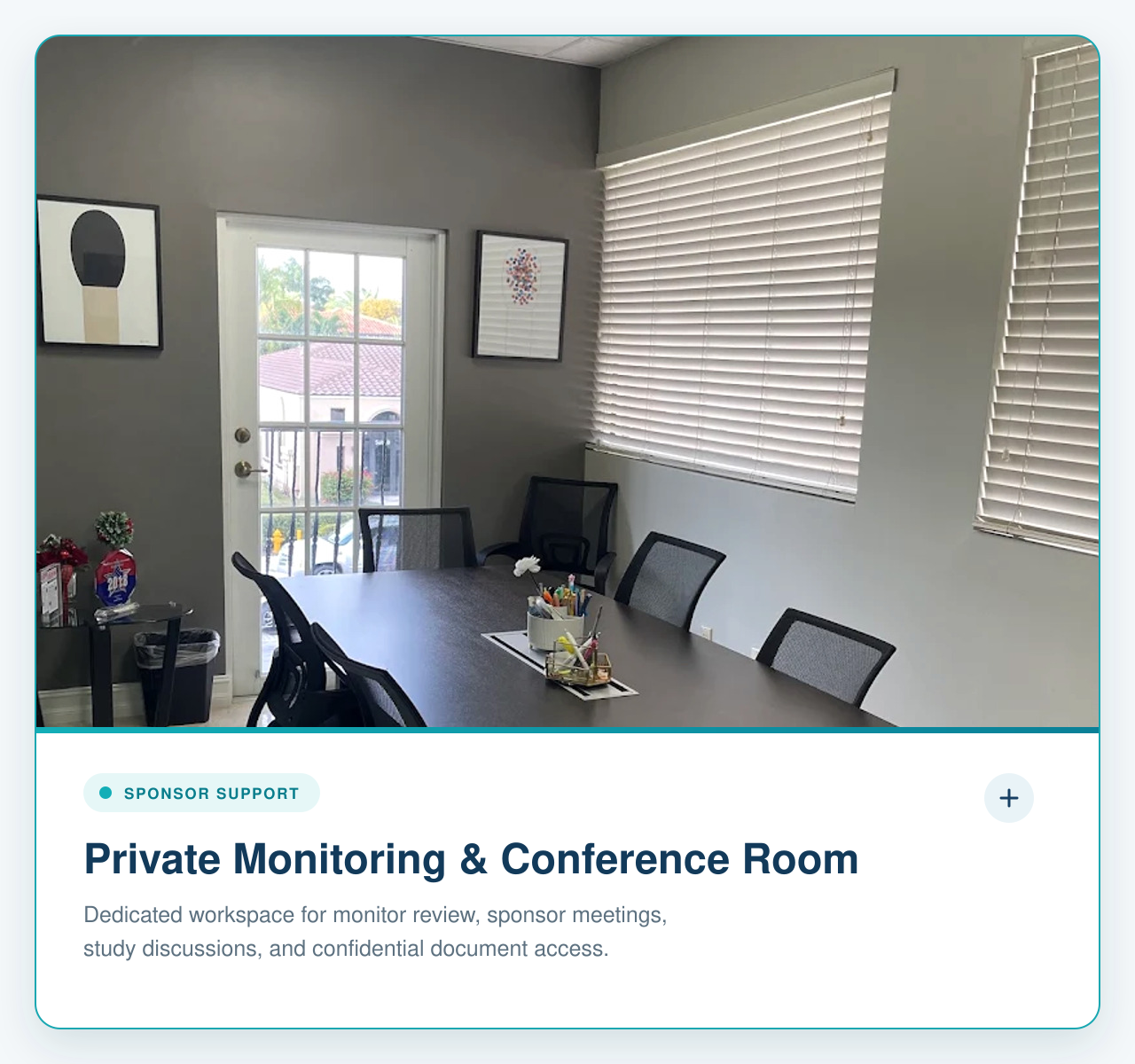 Private sponsor monitoring and conference room at the Miami Lakes site