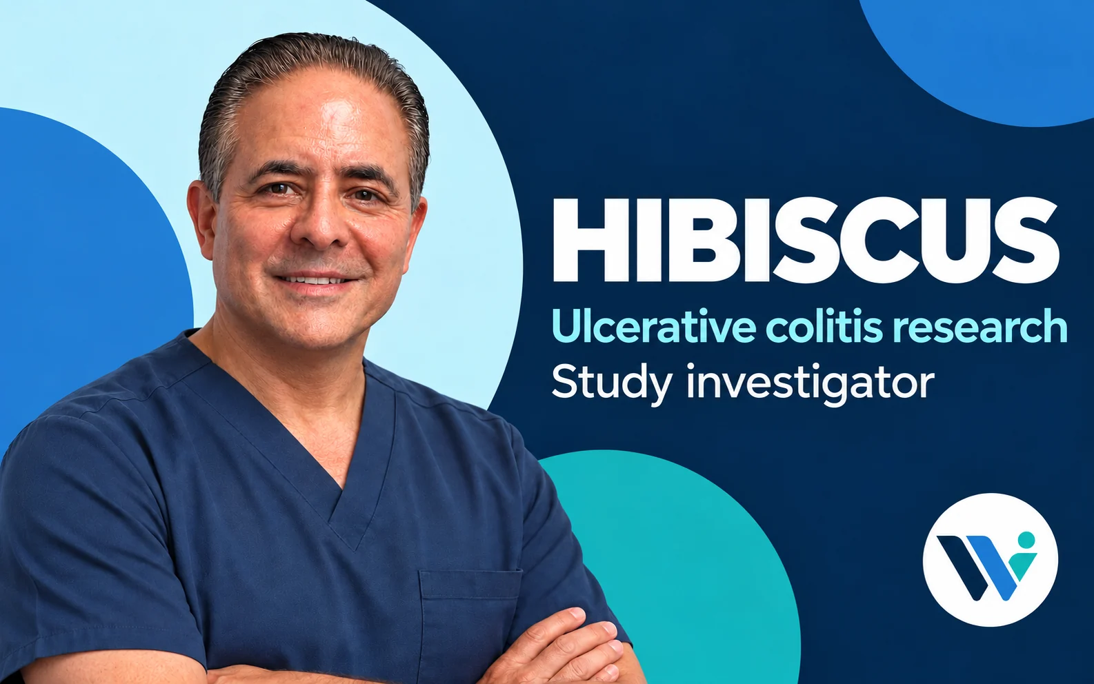 Dr. Lucky Flores in a WCR editorial portrait graphic recognizing his HIBISCUS study investigator contribution