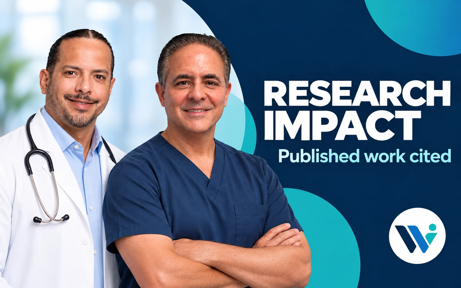 Dr. Lucky Flores and Dr. Gustavo Albizu in a WCR editorial portrait graphic about citations of published research