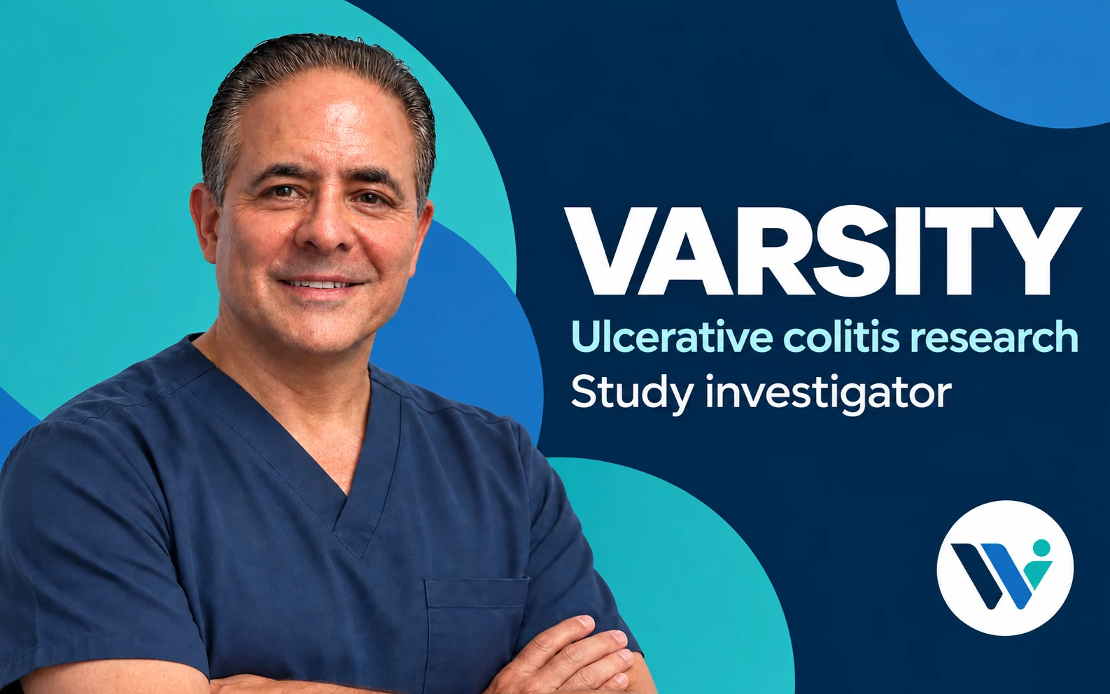 Dr. Lucky Flores in a WCR editorial portrait graphic recognizing his VARSITY study investigator contribution